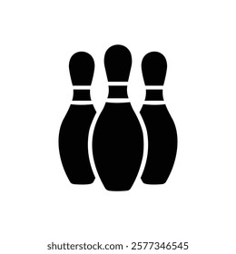 Bowling pins icon. Black Bowling pins silhouette vector illustration isolated on white background.