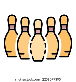 Bowling pins icon. Outline bowling pins vector icon color flat isolated on white