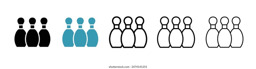 Bowling pins icon set. bowling ball and pin vector icon. Bowling game sign. skittles with ball icon for UI designs.