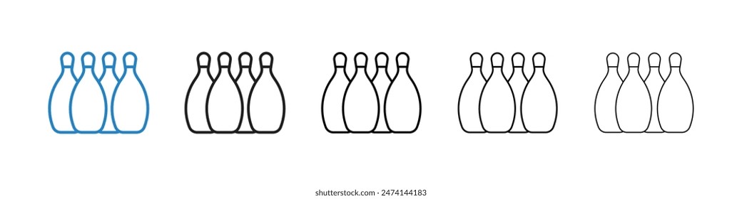 Bowling pins icon set. Bowling ball and pins vector symbol. Icon for the game of skittles.