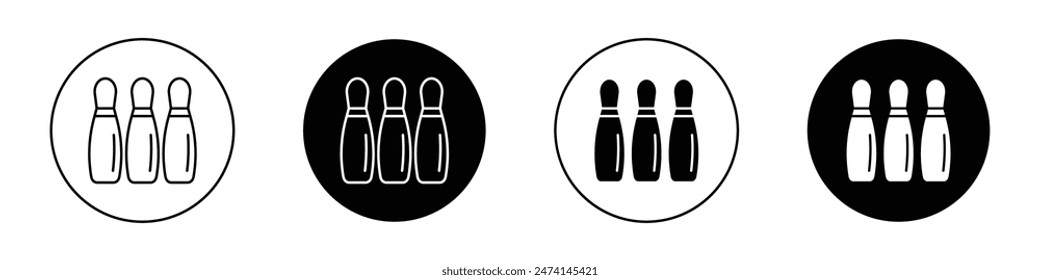 Bowling pins icon set. Bowling ball and pins vector symbol. Skittles game icon for bowling enthusiasts.