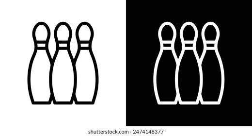 Bowling pins icon set. Bowling ball and pins vector symbol. Skittles game sign.