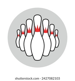 Bowling pins icon (skittles). Symbol of game, recreation or sports competition. Bowling figures.