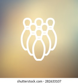 Bowling pins icon thin line for web and mobile, modern minimalistic flat design. Vector white icon on gradient mesh background.