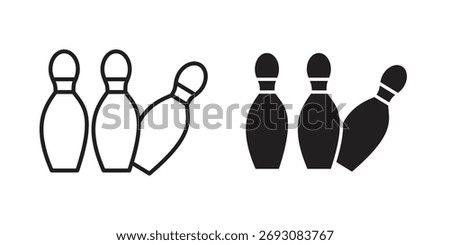 Bowling pins icon vector in simple flat design, outline.