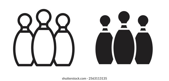 Bowling pins icons in black line and filled versions