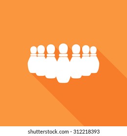 Bowling Pins icons set. Vector Illustration eps10. Flat icon with long shadow. 