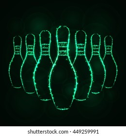 Bowling Pins Illustration Icon, Spring green Color Lights Silhouette on Dark Background. Glowing Lines and Points. Bowling Pin. Bowling Pin. Bowling Pin. Bowling Pin. Bowling Pin. Bowling Pin. Bowling