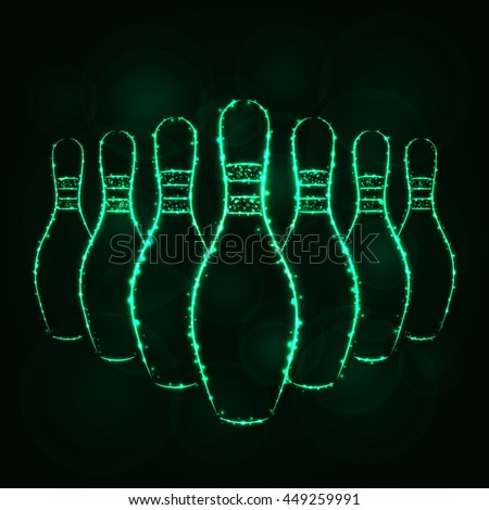 Bowling Pins Illustration Icon, Spring green Color Lights Silhouette on Dark Background. Glowing Lines and Points. Bowling Pin. Bowling Pin. Bowling Pin. Bowling Pin. Bowling Pin. Bowling Pin. Bowling