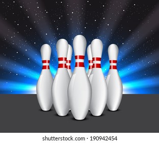 bowling pins with light rays