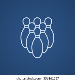 Bowling pins line icon for web, mobile and infographics. Vector light blue icon isolated on blue background.
