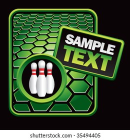 bowling pins on green hexagon template banner