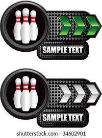 bowling pins on shiny arrow banners