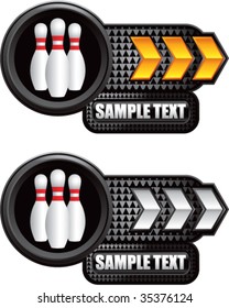 bowling pins on shiny arrow banners