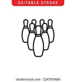 Bowling Pins Outline Icon. Bowling Line Art Logo. Vector Illustration. Isolated on White Background. Editable Stroke
