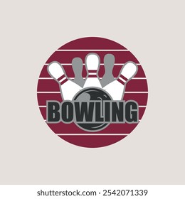 bowling and pins retro logo vector vintage illustration design