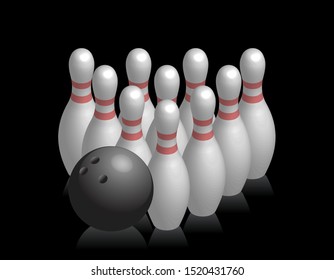 T Shirts Bowling Strike Red Ball and Classical Pins Vivid Composition Decorative