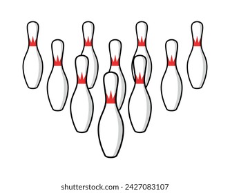 Bowling pins (skittles) illustration. Symbol of game, recreation or sports competition. Bowling figures.