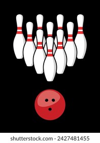 Bowling pins (skittles) illustration. Symbol of game, recreation or sports competition. Bowling figures.