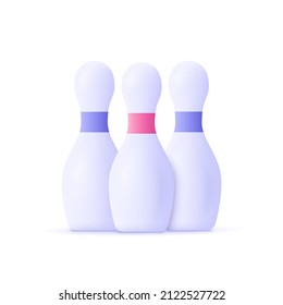 Bowling Pins. Sport, championship , competition concept. 3d vector icon. Cartoon minimal style.