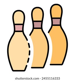 Bowling Pins stehen Symbol. Outline Bowling Pins Stand Vektorgrafik Icon Farbe flach isoliert auf Weiß