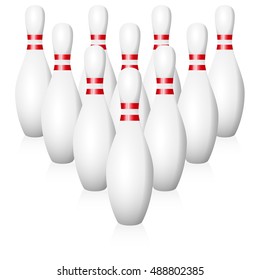Bowling pins - starting position - isolated vector illustration on white background.
