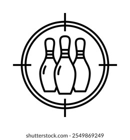 Bowling pins in target outline icon. Editable stroke.