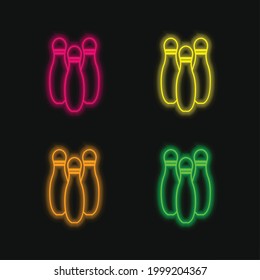 Bowling Pins Variant Outline four color glowing neon vector icon
