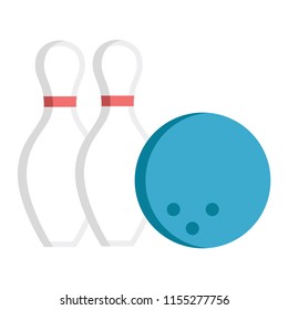 Bowling and bowling pins vector illustration in flat color design