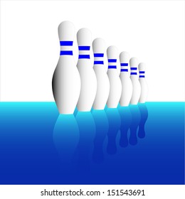 Bowling pins,on half blue background