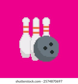 bowling pixel art, vector illustration on isolated background.
