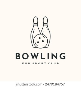 Bowling Play Line Art Logo Vektorgrafik Minimalistisches Illustrationsdesign, Pin Bowling Symbol Design