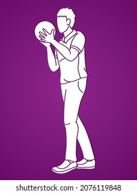 Bowling Player Bowler Action Cartoon Sport Graphic Vector