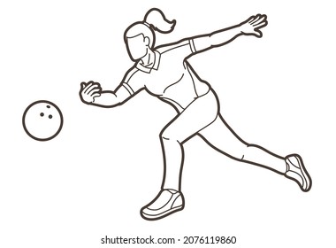 Bowling Player Bowler Action Cartoon Sport Graphic Vector