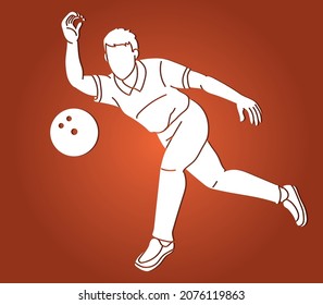 Bowling Player Bowler Action Cartoon Sport Graphic Vector