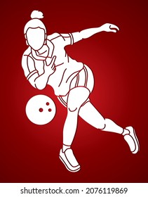Bowling Player Bowler Action Cartoon Sport Graphic Vector