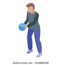 Icono del jugador de boliche. Isometric del jugador de bowling icono vectorial para el diseño web aislado en fondo blanco