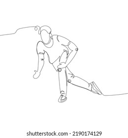 Bowling player one line art. Continuous line drawing game, leisure, activity, strike, skittles, throwing a ball, entertainment, team sport.