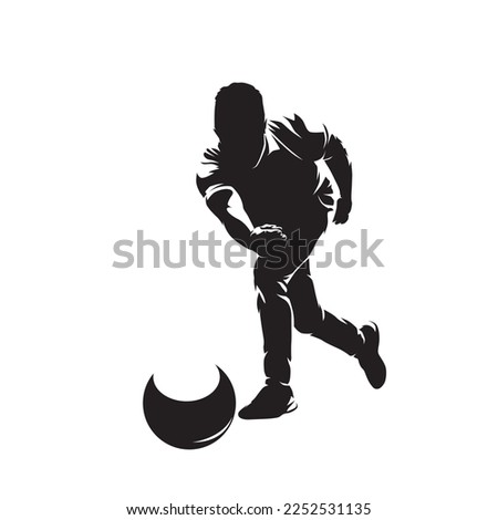 Bowling, player rolls ball toward pins, isolated vector silhouette, ink drawing, front view. Bowling logo
