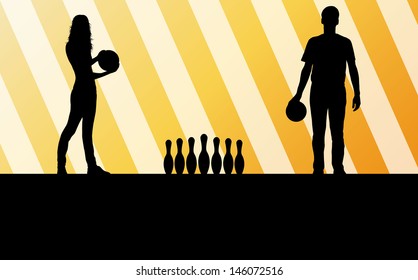 Bowling player silhouettes vector abstract background