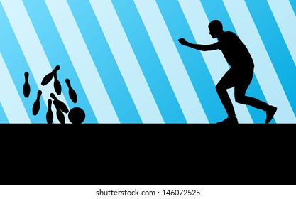 Bowling player silhouettes vector abstract background