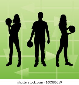 Bowling player silhouettes vector abstract background