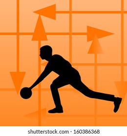 Bowling player silhouettes vector abstract background