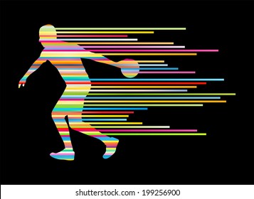 Bowling player silhouettes vector background concept made of stripes