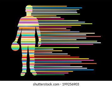 Bowling player silhouettes vector background concept made of stripes