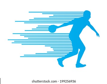 Bowling player silhouettes vector background concept made of stripes