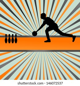 Bowling player silhouettes vector burst background