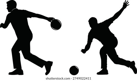 Bowling Player Throwing Ball Silhouette Set Sport Action Vector