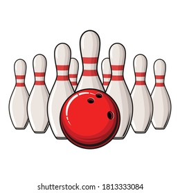 Bowling poster with ball and bowling pins