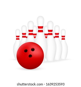 Bowling poster. Bowling game leisure concept. Vector stock illustration.